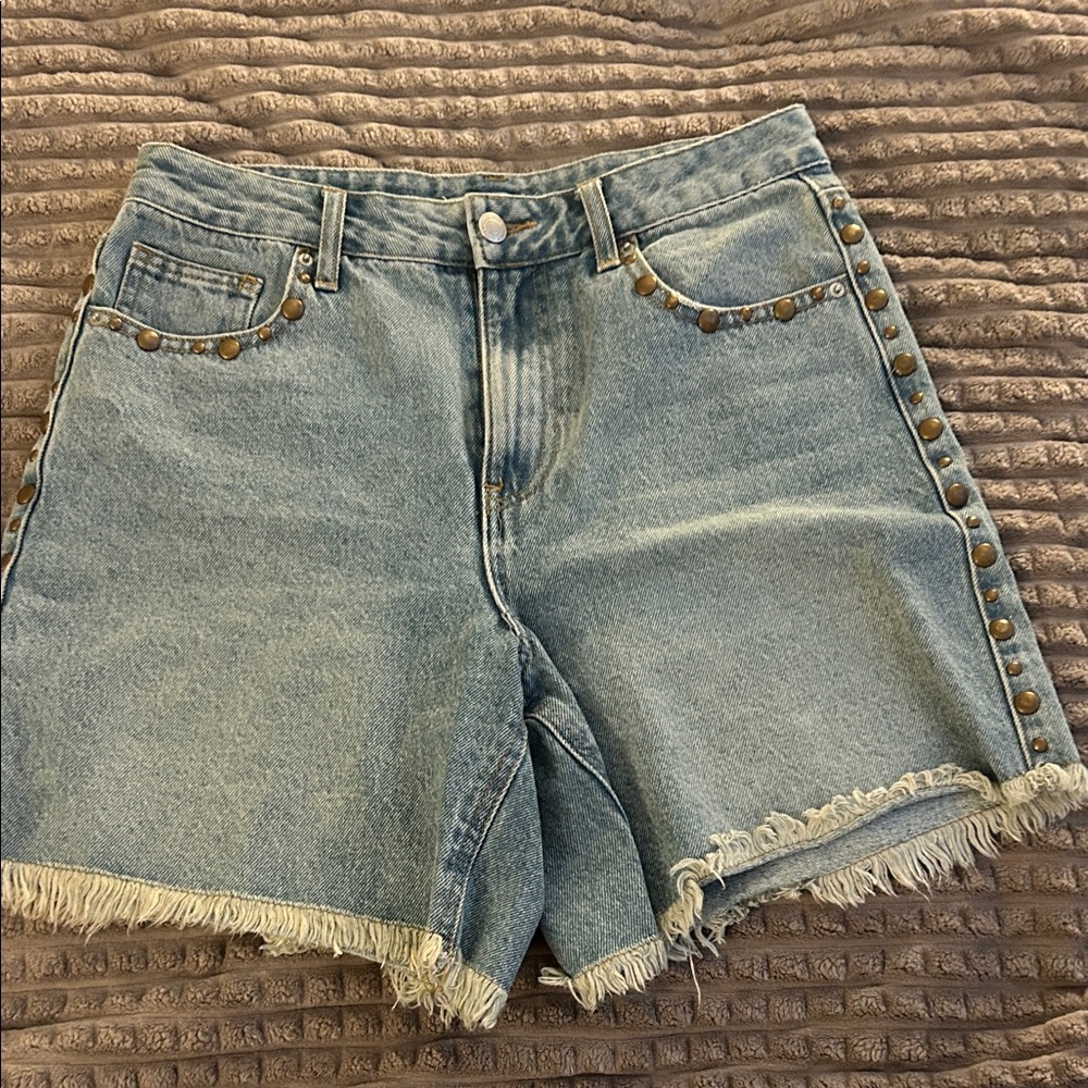 Forever 21 Light Blue Studded Jean Shorts